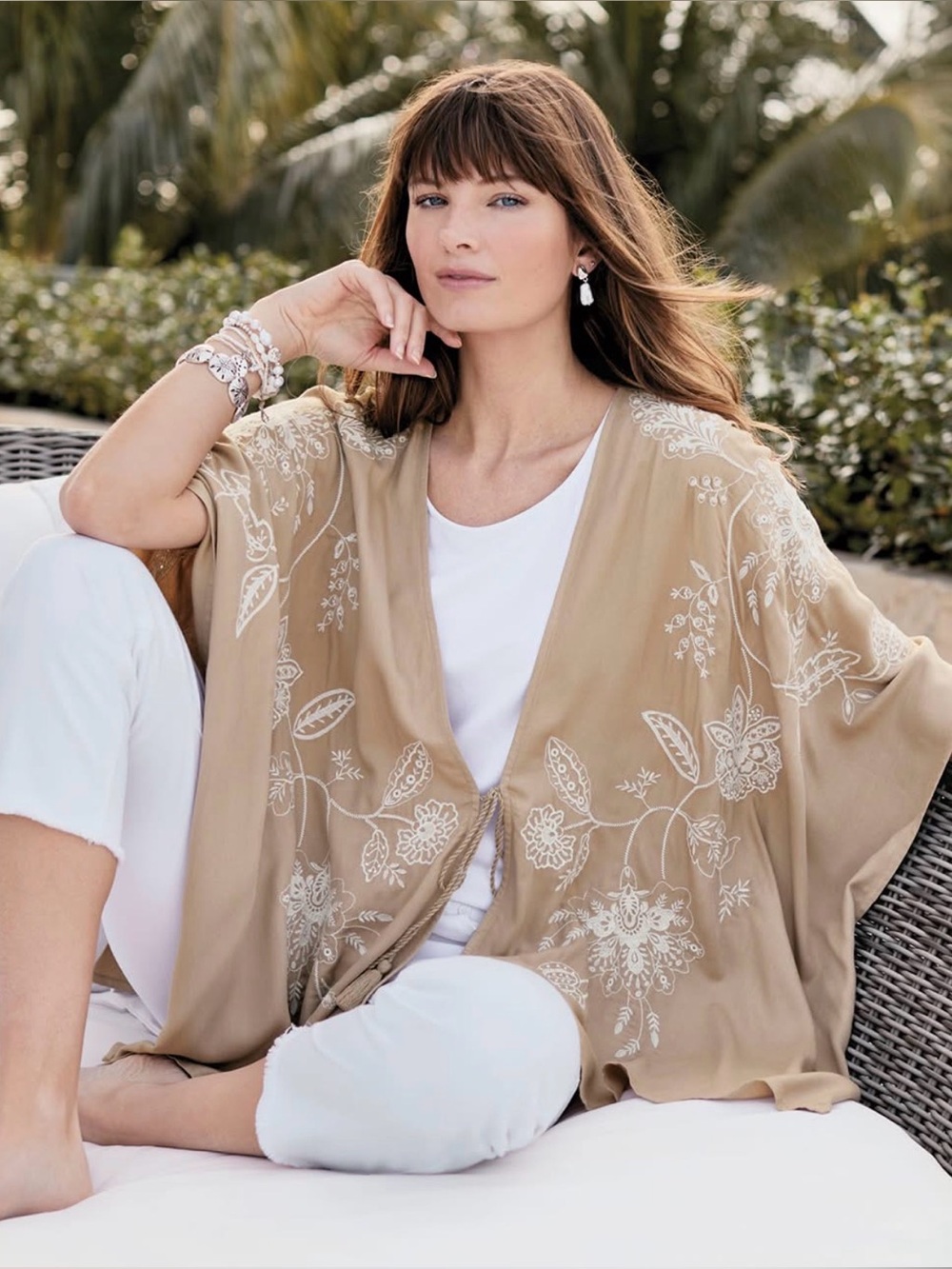 Pure Jill (by J. Jill) Taupe Embroidered
Tie-Front Ruana Wrap size S to L